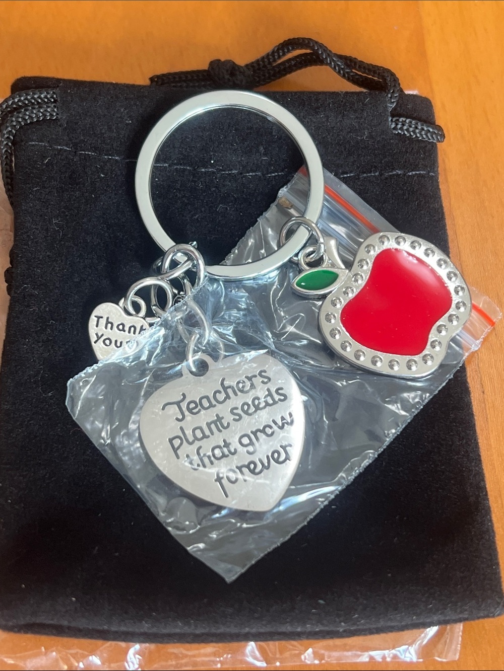 New Apple Teacher Keychain Charm — Red & Silver